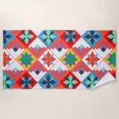 Geometrisches Muster, mehrfarbiges Patchwork Strandtuch (Vorderseite)