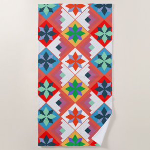 Geometrisches Muster, mehrfarbiges Patchwork Strandtuch
