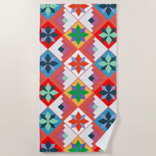 Geometrisches Muster, mehrfarbiges Patchwork Strandtuch (Vorderseite)