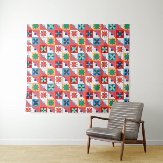 Geometrisches Muster, mehrfarbiges Patchwork Wandteppich (Beispiel (Horizontal))