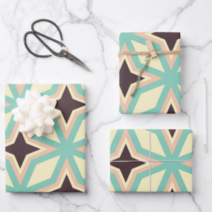 Geometrisches Muster mit abwechselnd dunkler Stern Geschenkpapier Set