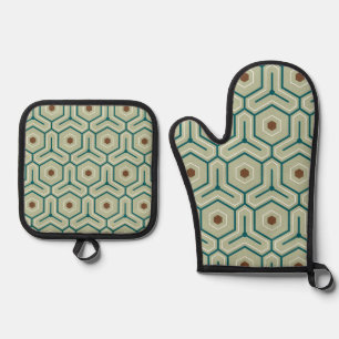 Geometrisches Muster mit ineinandergreifenden Sech Ofenhandschuh & Topflappen-Set