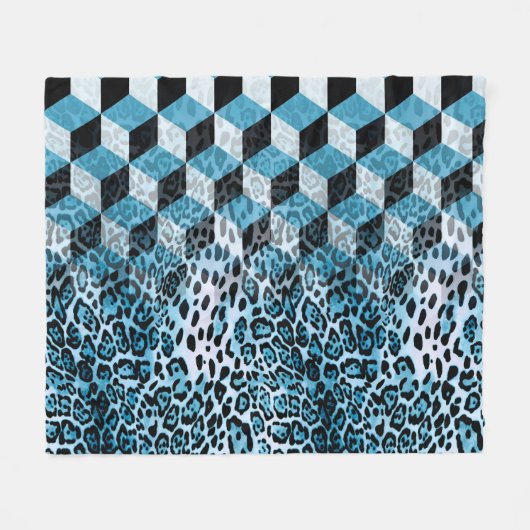Geometrisches Muster mit Leopardenhaut, Leopardeng Fleecedecke (Vorderseite (Horizontal))