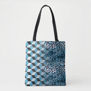 Geometrisches Muster mit Leopardenhaut, Leopardeng Tasche