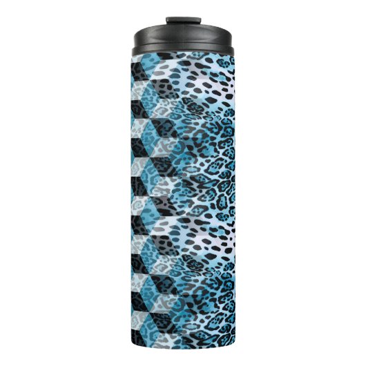 Geometrisches Muster mit Leopardenhaut, Leopardeng Thermosbecher (Vorderseite)