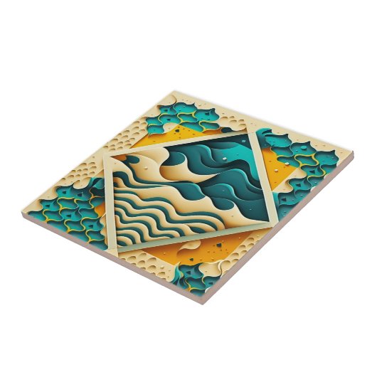 Geometrisches Muster mit Ozean- und Sandelementen Fliese (Seite)