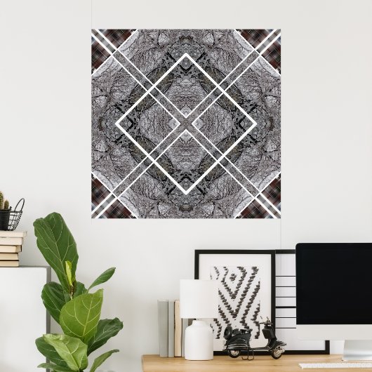 Geometrisches Muster mit schneebedeckten Winterbäu Poster (Heimbüro)