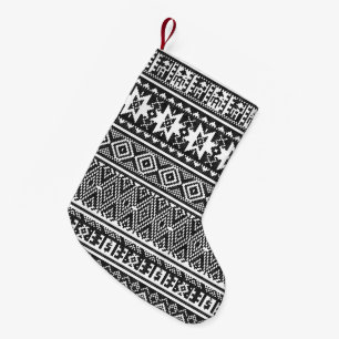Geometrisches Muster mit schwarzen und weißen Quer Kleiner Weihnachtsstrumpf