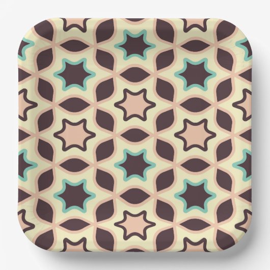 Geometrisches Muster mit Sternformen in Braun und Pappteller (Vorderseite)