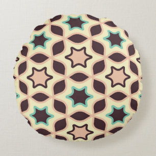 Geometrisches Muster mit Sternformen in Braun und Rundes Kissen