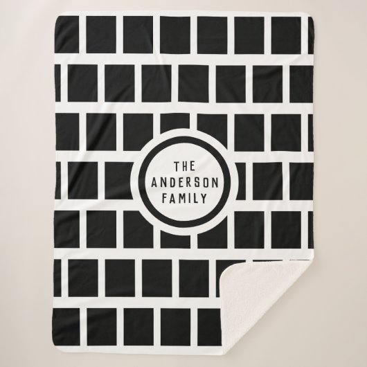 Geometrisches Muster Moderne Schwarz-Weiß-Sherpa B Sherpadecke (Vorderseite)