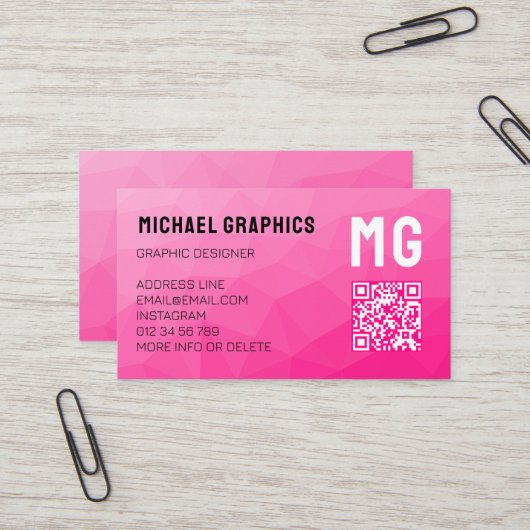 Geometrisches Muster QR-Code Monogram Visitenkarte (Vorderseite/Rückseite Beispiel)