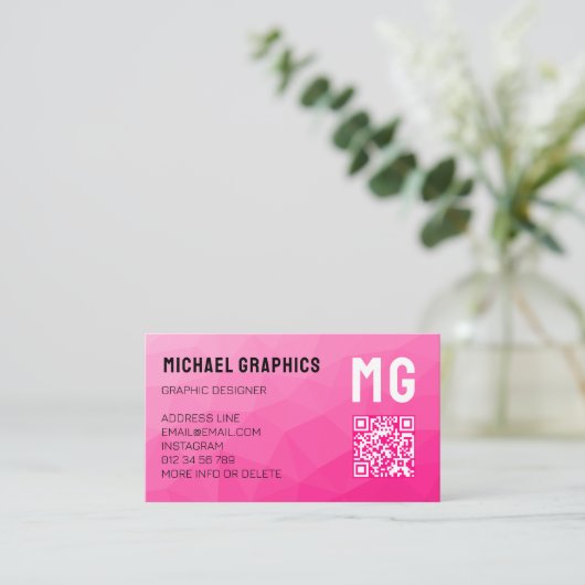 Geometrisches Muster QR-Code Monogram Visitenkarte (Stehend Vorderseite)