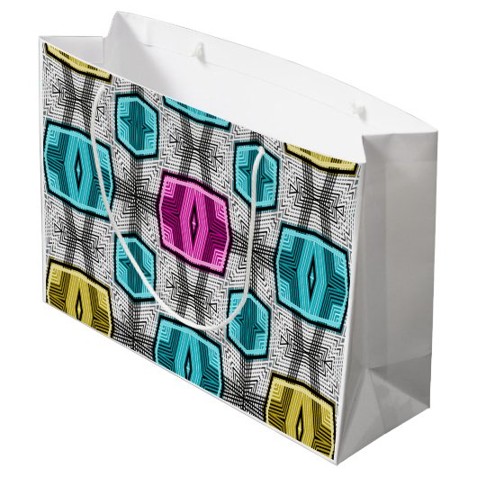 Geometrisches Muster Retro Große Geschenktüte (Rückseite Schrägansicht)