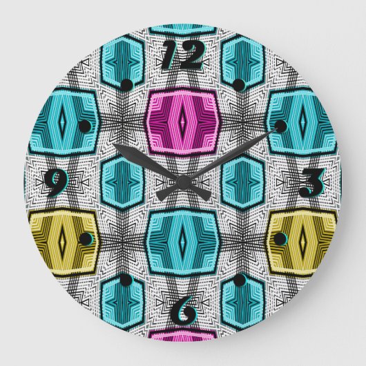 Geometrisches Muster Retro Große Wanduhr (Vorderseite)