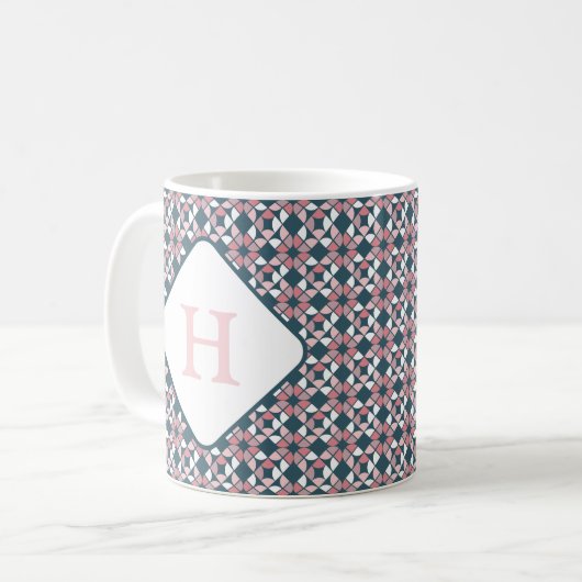 Geometrisches Muster, rosa und Aquamarin Kaffeetasse (Vorderseite Links)