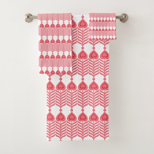geometrisches Muster rot und rosa mit Interlo Badhandtuch Set (Insitu)