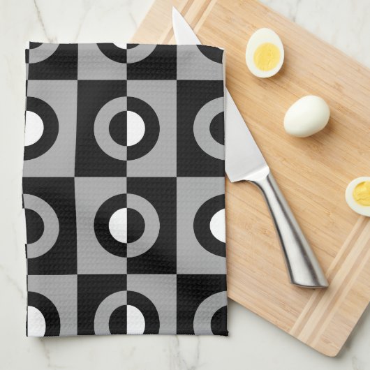 Geometrisches Muster Schwarz, Weiß und Grau Geschirrtuch (Viertel Falte)