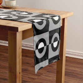 Geometrisches Muster Schwarz, Weiß und Grau Kurzer Tischläufer