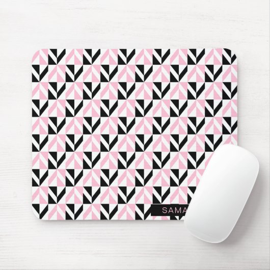 Geometrisches Muster Schwarz, Weiß und Rosa Mousepad (Mit Mouse)