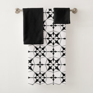 Geometrisches Muster Schwarz-weißes Badetuch Set