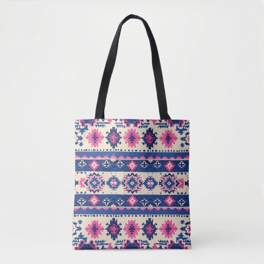 Geometrisches Muster Tote Beutel - Blaue und rosa  Tasche (Vorderseite)