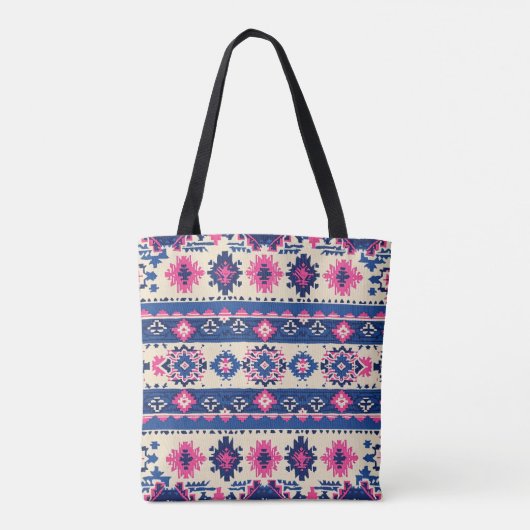 Geometrisches Muster Tote Beutel - Blaue und rosa Tasche (Rückseite)