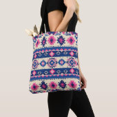 Geometrisches Muster Tote Beutel - Blaue und rosa  Tasche (Von Nahem)