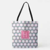 Geometrisches Muster und Monogramm mit blauem Grün Tasche (Vorderseite)