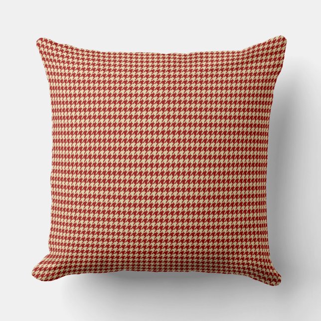 Geometrisches Muster von Crimson Red & Cream Hahne Kissen (Vorderseite)