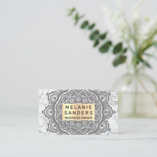 Geometrisches Muster | Weißer Marmor | Mandala Visitenkarte (Stehend Vorderseite)