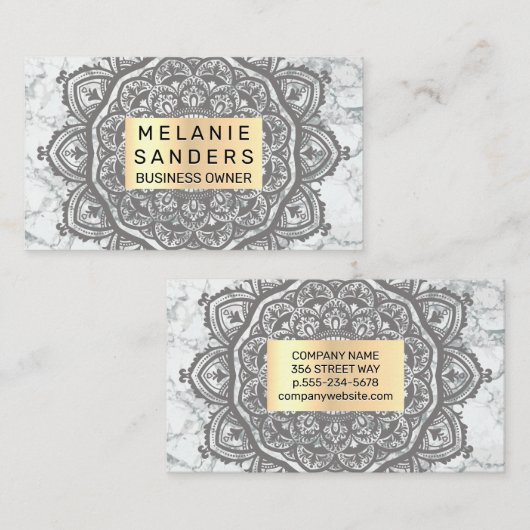Geometrisches Muster | Weißer Marmor | Mandala Visitenkarte (Vorne/Hinten)