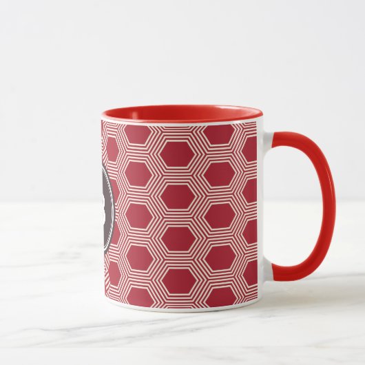 Geometrisches Mustermonogramm der schicken roten Tasse (Rechts)