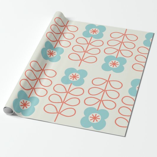 Geometrisches, nahtloses Muster mit Blumen. Nordis Geschenkpapier (Ungerollt)
