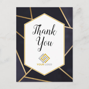 Geometrisches Navy Blau Gold Danke Logo Geschäft Postkarte