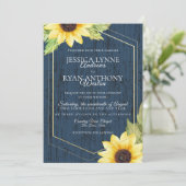 Geometrisches Navy-Sonnenblumen-Rahmen Rustikale H Einladung (Stehend Vorderseite)