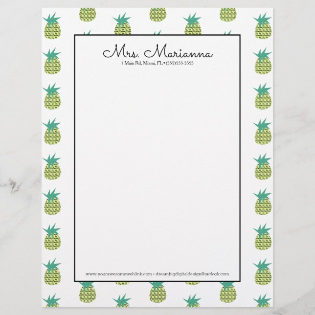 Geometrisches Neon Pineapel Sommermuster Briefbogen (Vorderseite)
