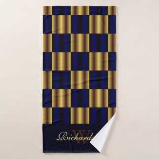 Geometrisches niedliches Gold- und Royal-Blue-Quad Badhandtuch Set