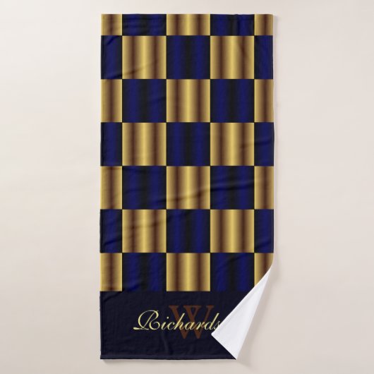 Geometrisches niedliches Gold- und Royal-Blue-Quad Badhandtuch Set (Badehandtuch)