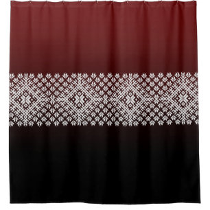 Geometrisches nordisches Muster auf Rot und Schwar Duschvorhang