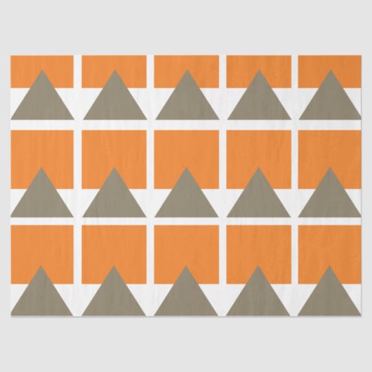 Geometrisches Orange Gray Square Triangle Seidenpapier (Vorderseite)