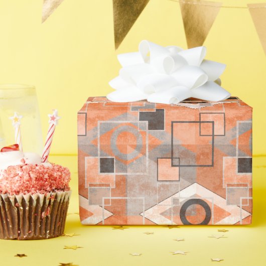 Geometrisches orangegraues Grundiermittel Geschenkpapier (Geburtstagsparty)