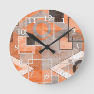 Geometrisches orangegraues Grundiermittel Runde Wanduhr