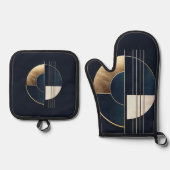 Geometrisches Orb: Eine Studie im Kontrast Ofenhandschuh & Topflappen-Set (Vorderseite)