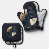 Geometrisches Orb: Eine Studie im Kontrast Ofenhandschuh & Topflappen-Set (Vorderseite/Rückseite)