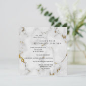 Geometrisches Party aus weißem, grauem Marmor Einladung (Stehend Vorderseite)