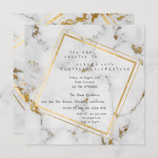 Geometrisches Party aus weißem, grauem Marmor Einladung (Vorne/Hinten)