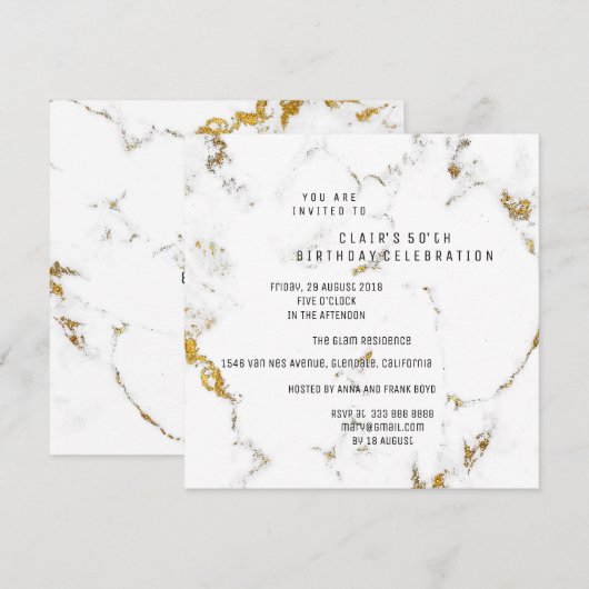 Geometrisches Party des WhiteGold Carrara-Marmors Einladung (Vorne/Hinten)