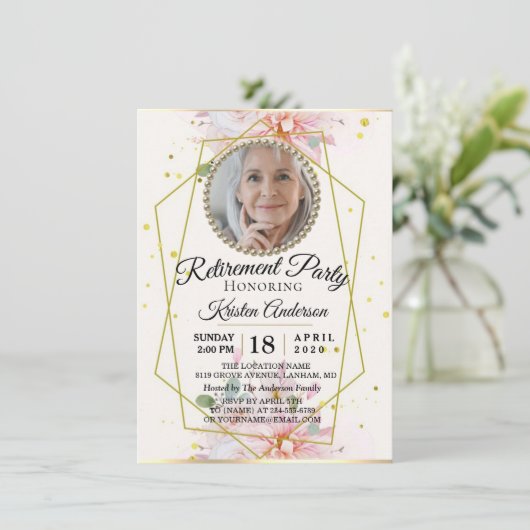 Geometrisches Party für die Blumenbedeckung Einladung (Stehend Vorderseite)