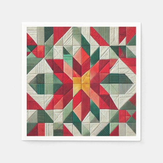 Geometrisches Patchwork Poinsettia Decoupage Napki Serviette (Vorderseite)